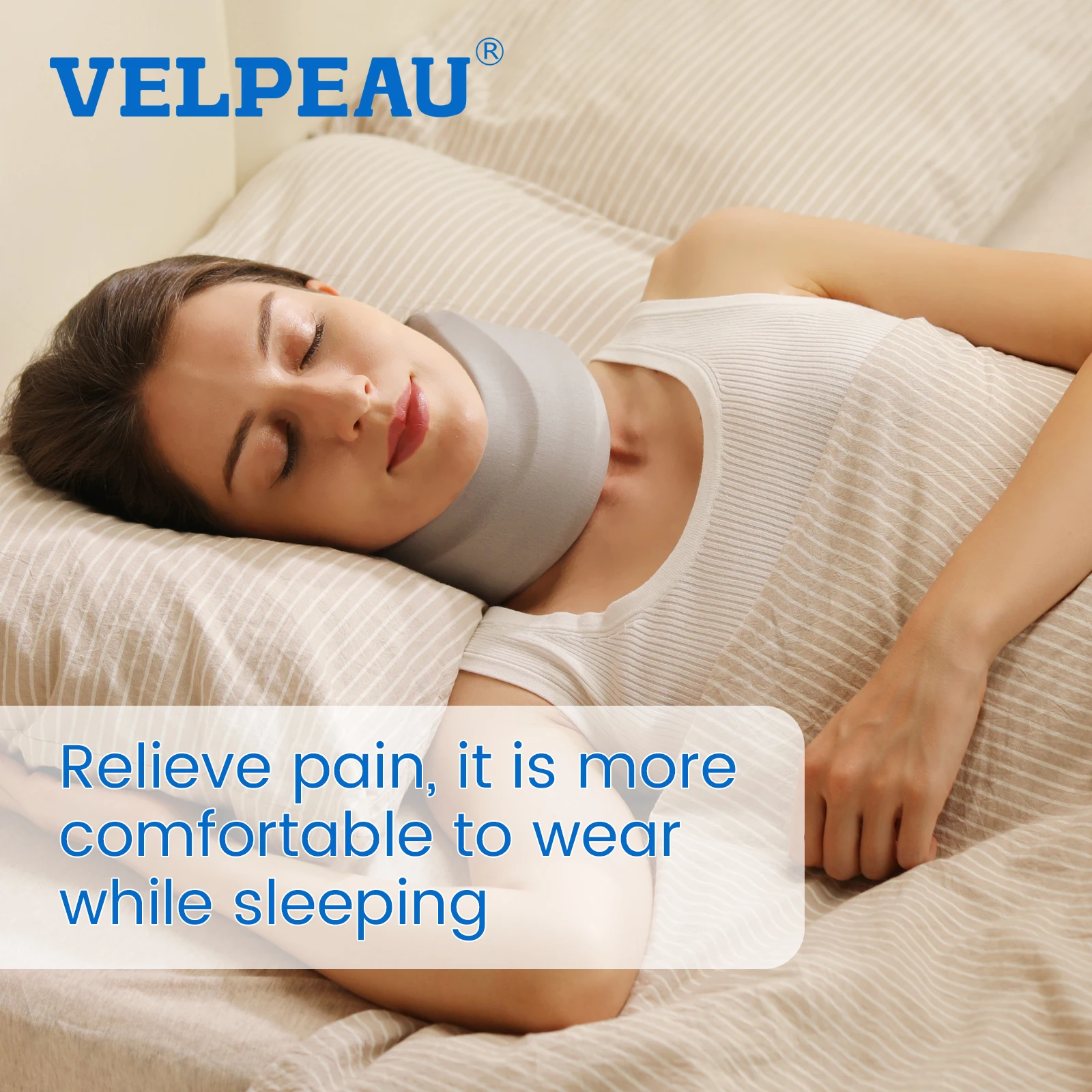 VELPEAU Neck Brace for Pain Relief and Strong Support Soft and Adjustable Orthopedic Cervical Collar for Sleeping, Snoozing