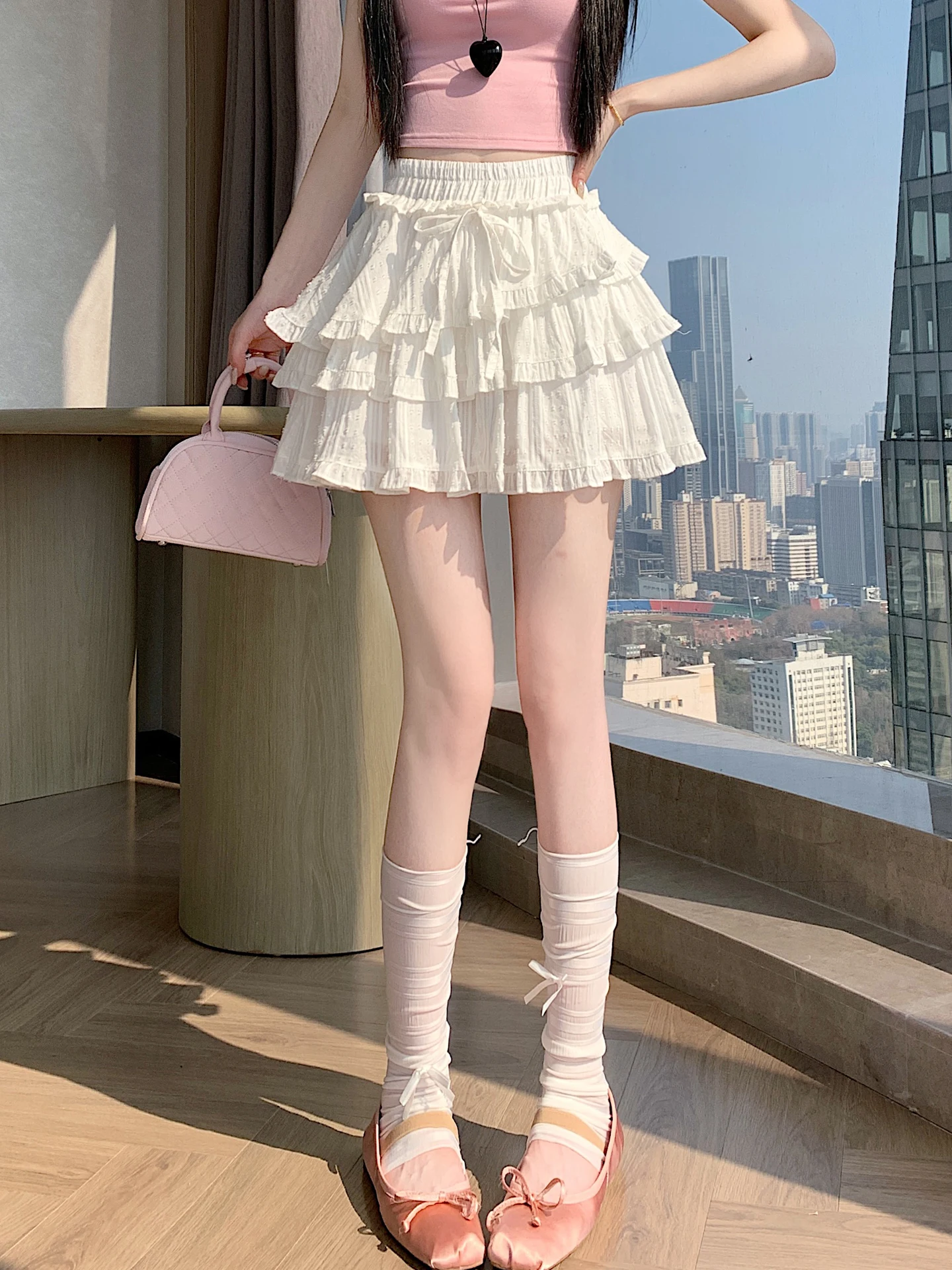 

Elastic High Waist Short Skirt Women Summer 2026 New Style Lace Anti-Light A-Line Semi-Body Skirt Korean Style Commute