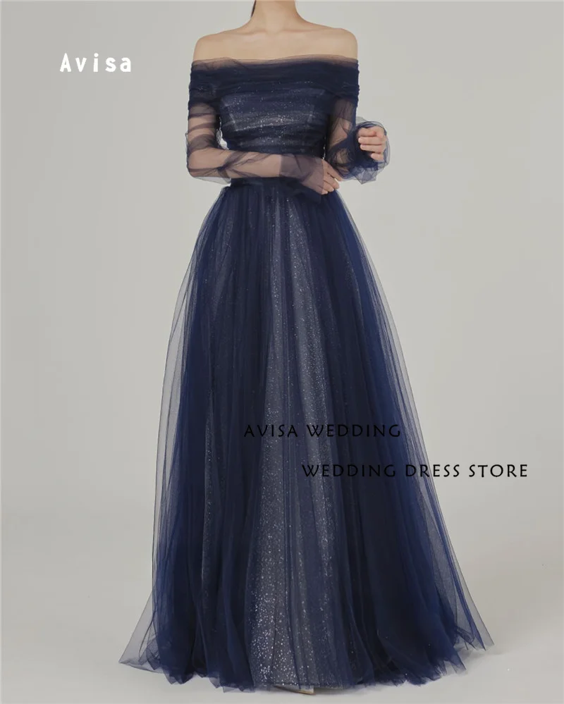 Abiti da sera lunghi in Tulle blu Navy glitterato con Bolero Wedding Photo shoot corsetto Back Prom Gowns Party Dress