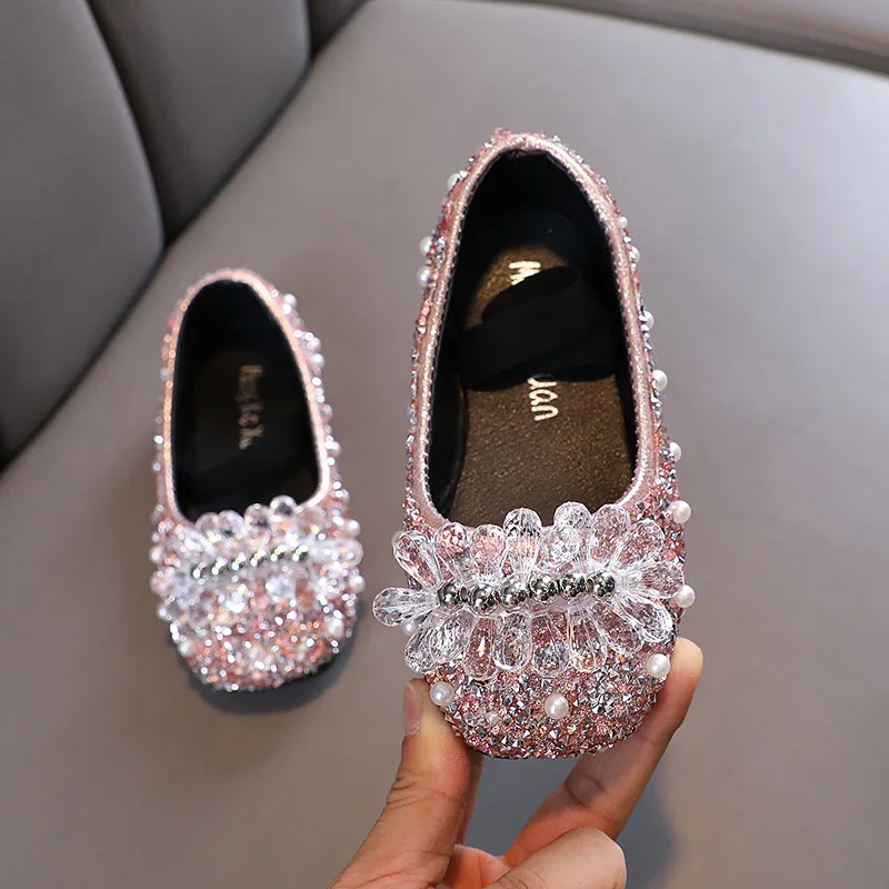 

2023 Slip-on Kids Flat Casual Shoes Girls Princess Sequins Diamond Dance Shoes Fashion Rhinestones Children Student Party Shoe