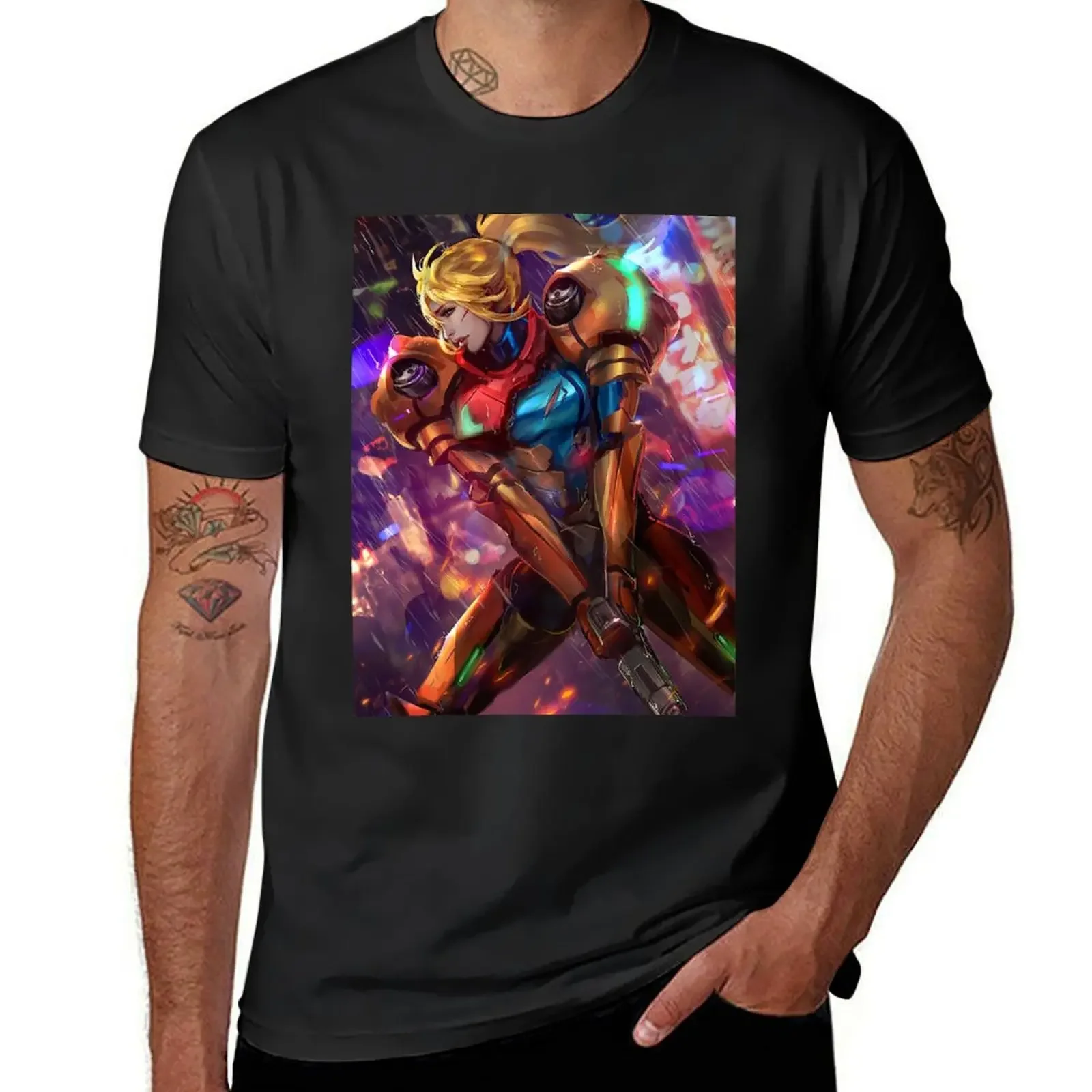 Samus Aran Is Ready For Action T-Shirt baggy shirts anime stuff basketball graphic tees customs Men's t-shirt