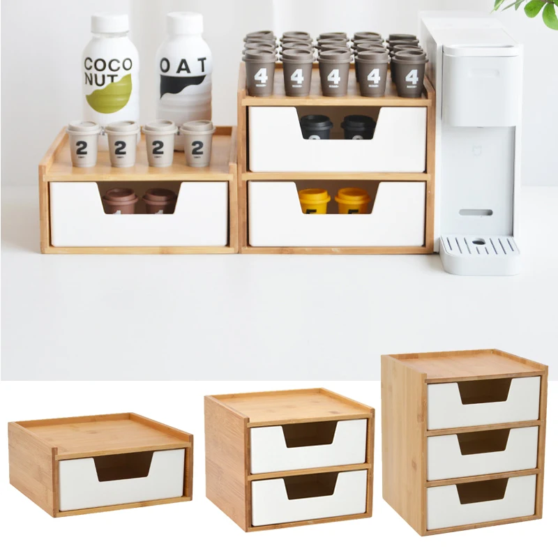 

1-3 Layer Bamboo Drawer Style Cosmetic Storage Box Desktop Dressing Table Lipstick Skincare Product Sorting Rack