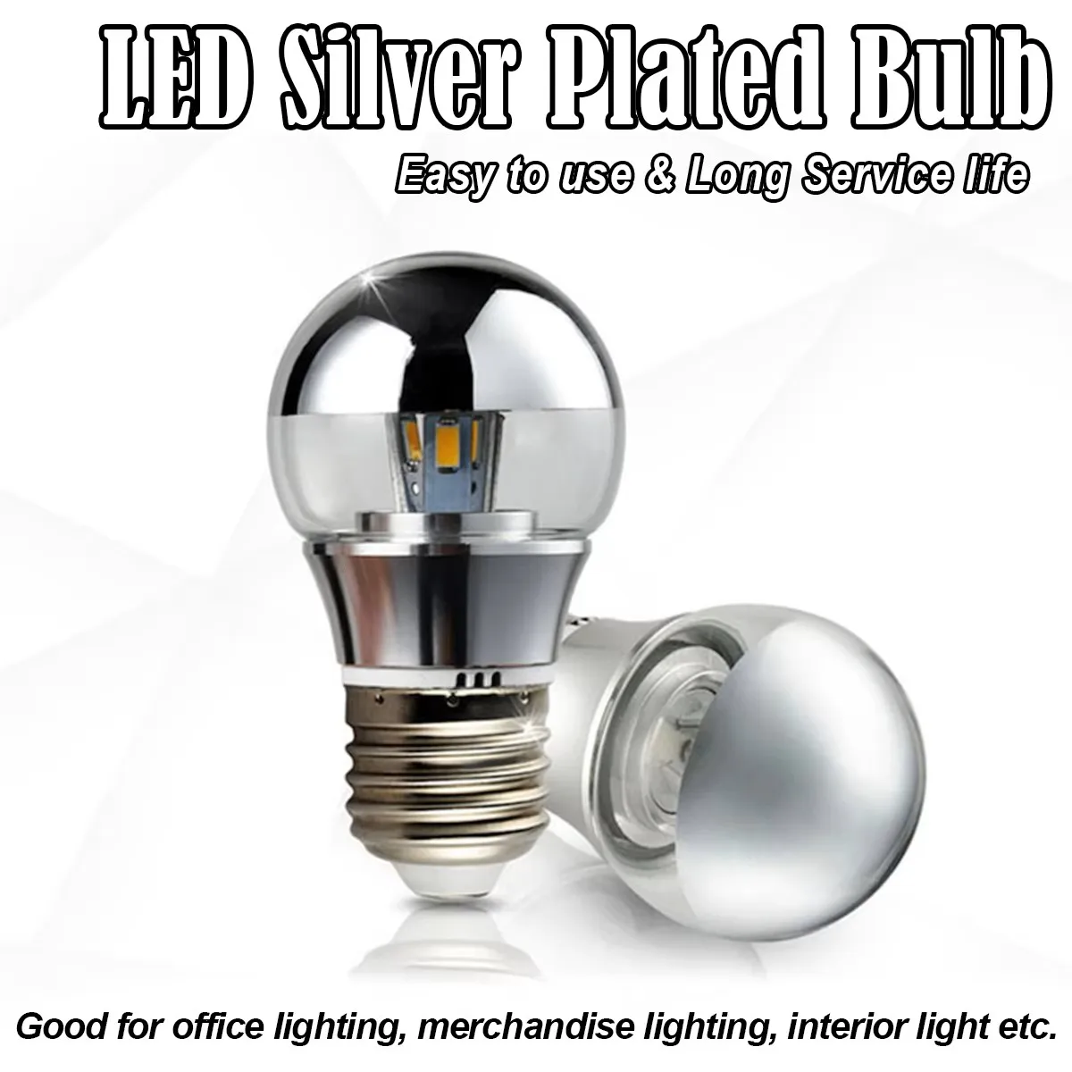 Lâmpada de espelho led metade filamento prata led 5w e27/e14 base prata quarto casa ângulo 360 graus luz branca quente bola lâmpada