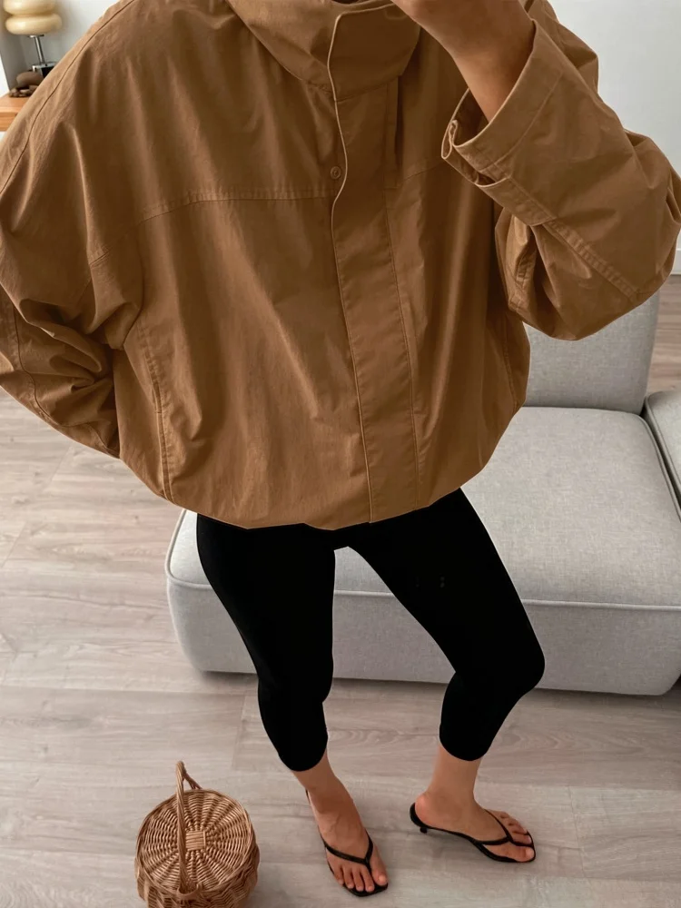 Women's Zipper Solid Windbreaker 2026 Autumn Winter Stand Collar Loose Fit Female Casual Jacket Fashion Streetwear Coats