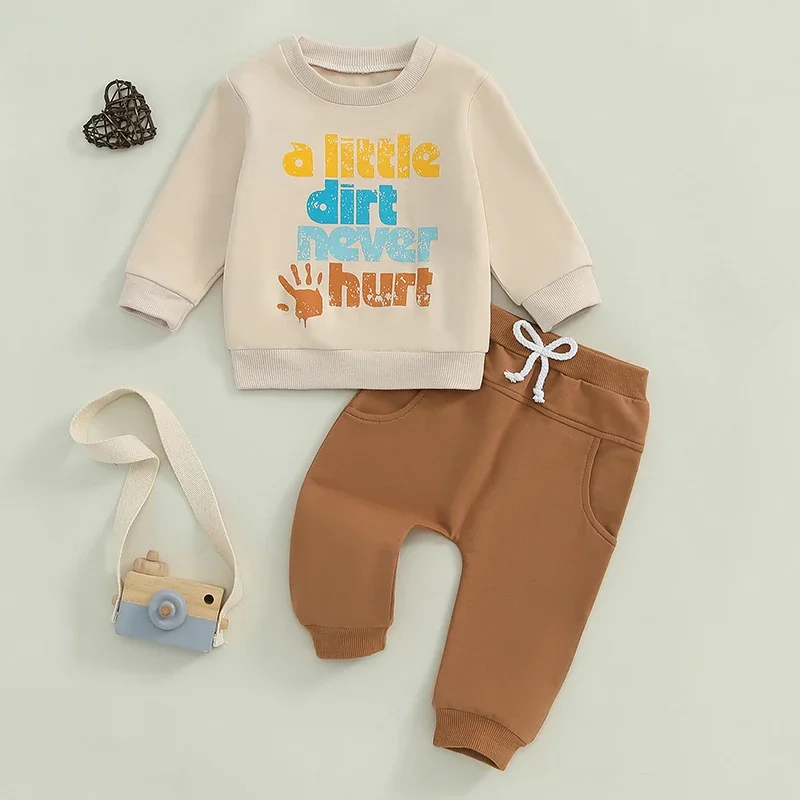 Baby Boy Track Suit Letter Print Long Sleeve Sweatshirt and Elastic Pants 2 Piece Clothes Outfits for Toddler