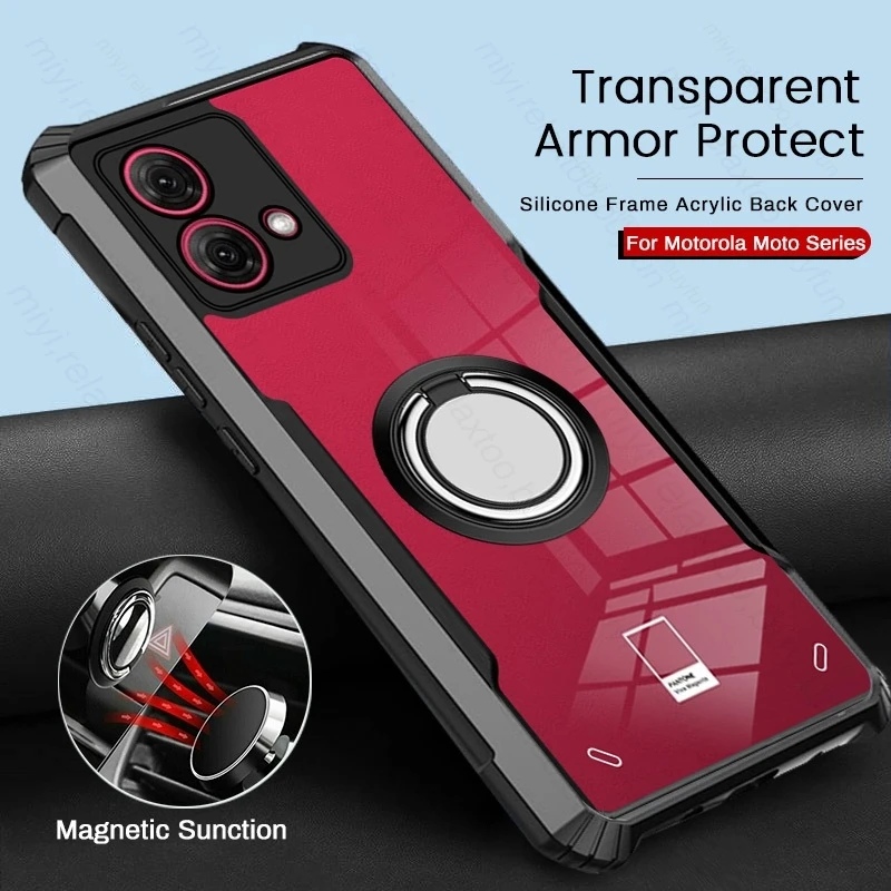 MotoG84 5G Case Transparent Acrylic Back Cover For Motorola Moto G84 G54 G 84 54 5G Magnetic Holder Ring Armor Shockproof Coque