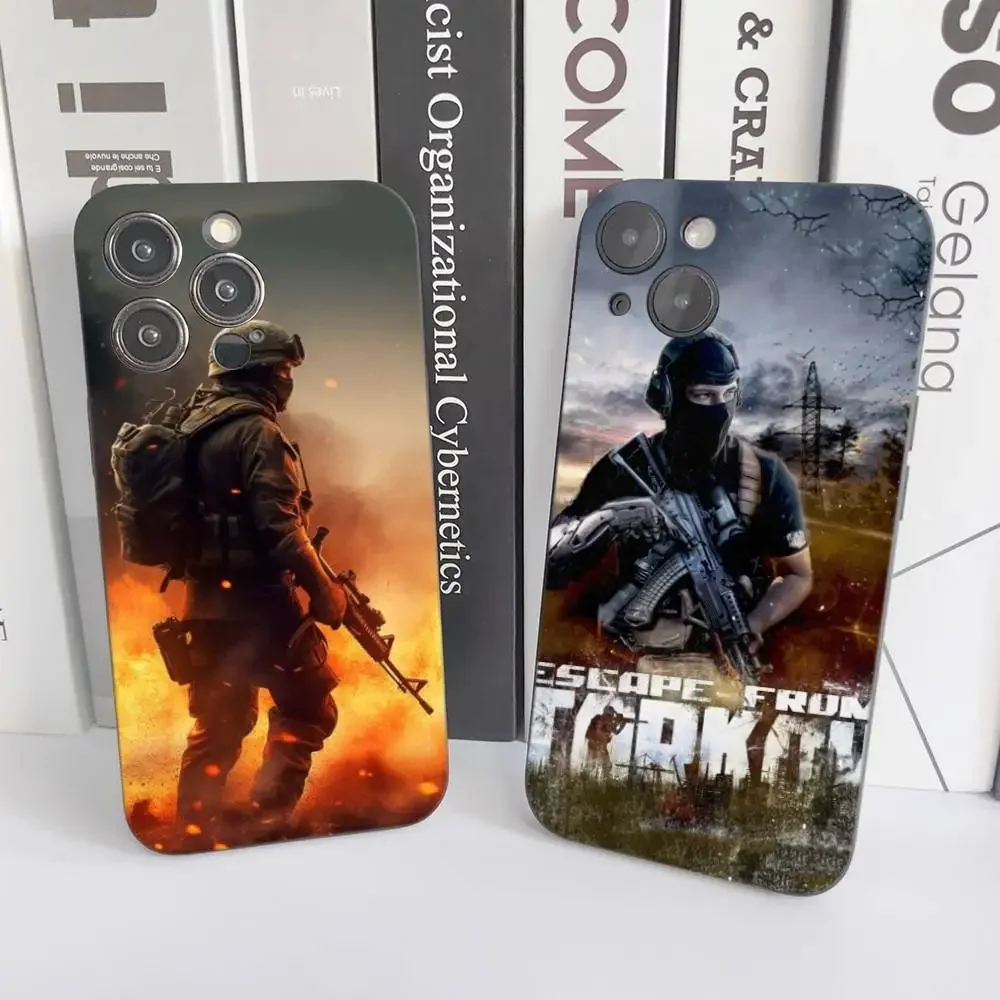 ألعاب الرماية E-Escape F-rom TarkovS جراب هاتف سيليكون ناعم أسود مقاوم للصدمات بولي يوريثان آيفون 16 15 14 13 12 11 Plus Pro Max