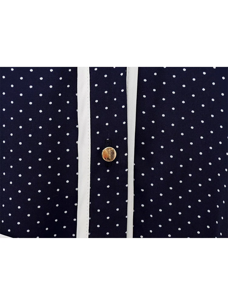 TFMLN新作 レディースファッション 水玉プリント シャツワンピース ベルト付き レトロ ラペル ノースリーブ ボタンアップ ミディ丈ワンピース OL 通勤服