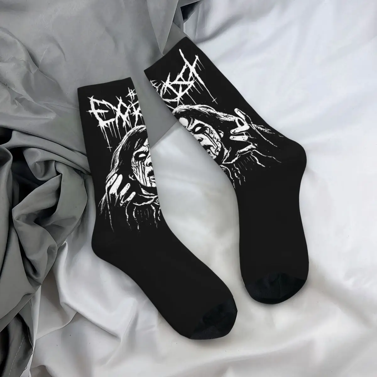 Calcetines de baloncesto transpirables con diseño de exorcista de metal negro unisex divertidos y cálidos de invierno