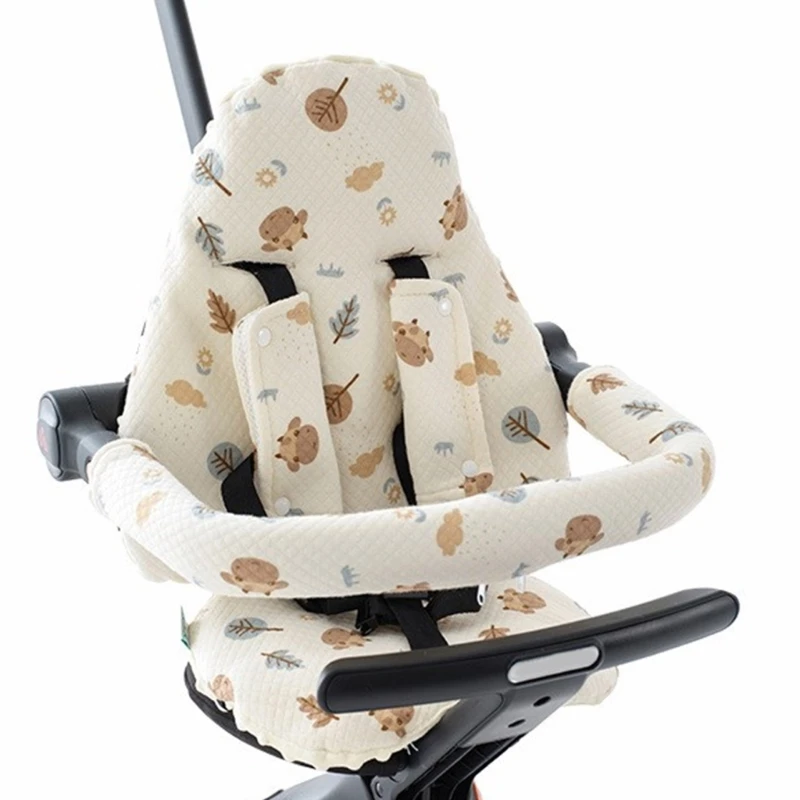 Strollers Liner Insert Cover Belt Armrest Pad Set Cushion Shoulder Strap Handrail Pad with Cartoon Pattern