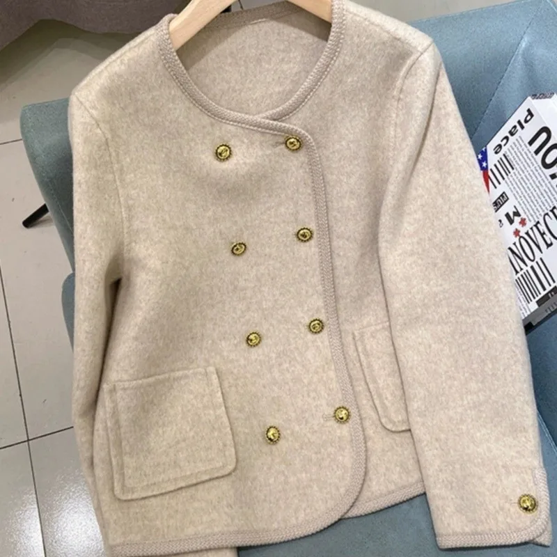 Female French Double-breasted Coat 2025 Autumn and Winter New Xiaoxiangfeng Wool Woolen Coat Foreign Style Short Top Women