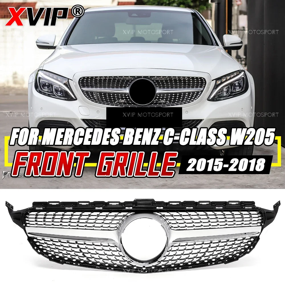 

XVIP Chrome Silver Diamonds Style Front Grille For Mercedes Benz C-W205 15-18 C205 A205 AMG C43 C180 C200 C250 C300 C350 C400