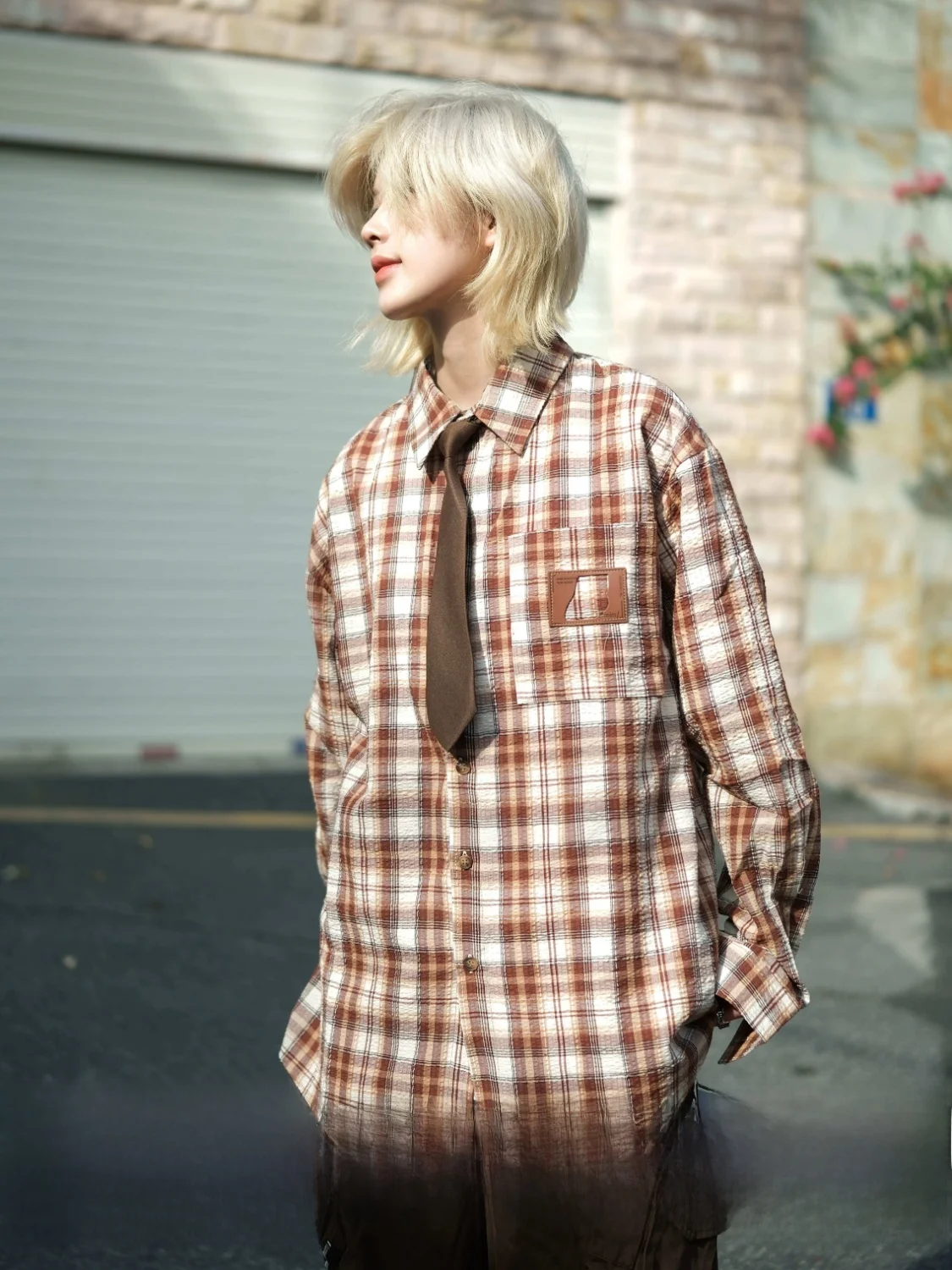 

Unisex Loose Fit Long Sleeve Plaid Shirt Casual Street Style Polyester Material Men's Women's Couple Outfit Jacket