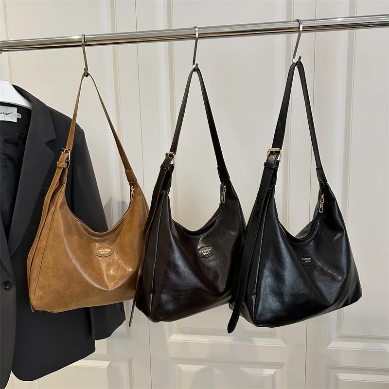 

Trendy Casual Soft PU Women's Handbags Solid Color Large Capacity Female Shoulder Bag Retro Tote Bag for Commute Shopping