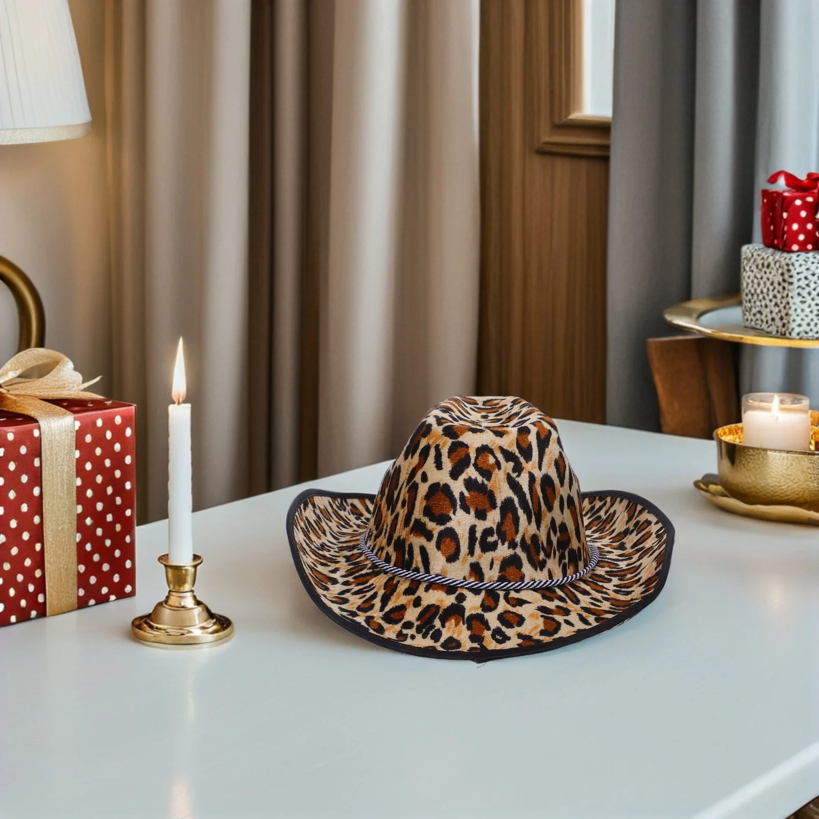 

2Pcs Leopard Cowboy Hats Breathable Stylish Performance Party Costume Accessories Unique Printed Leopard Pattern Hats