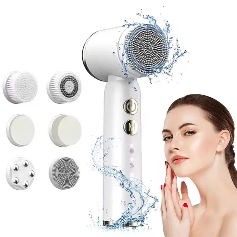 Rechargeable Hot Cold Electric Sonic Silicone Facial Cleansing Brush Beauty Replacement Brush Heads Face Ionic