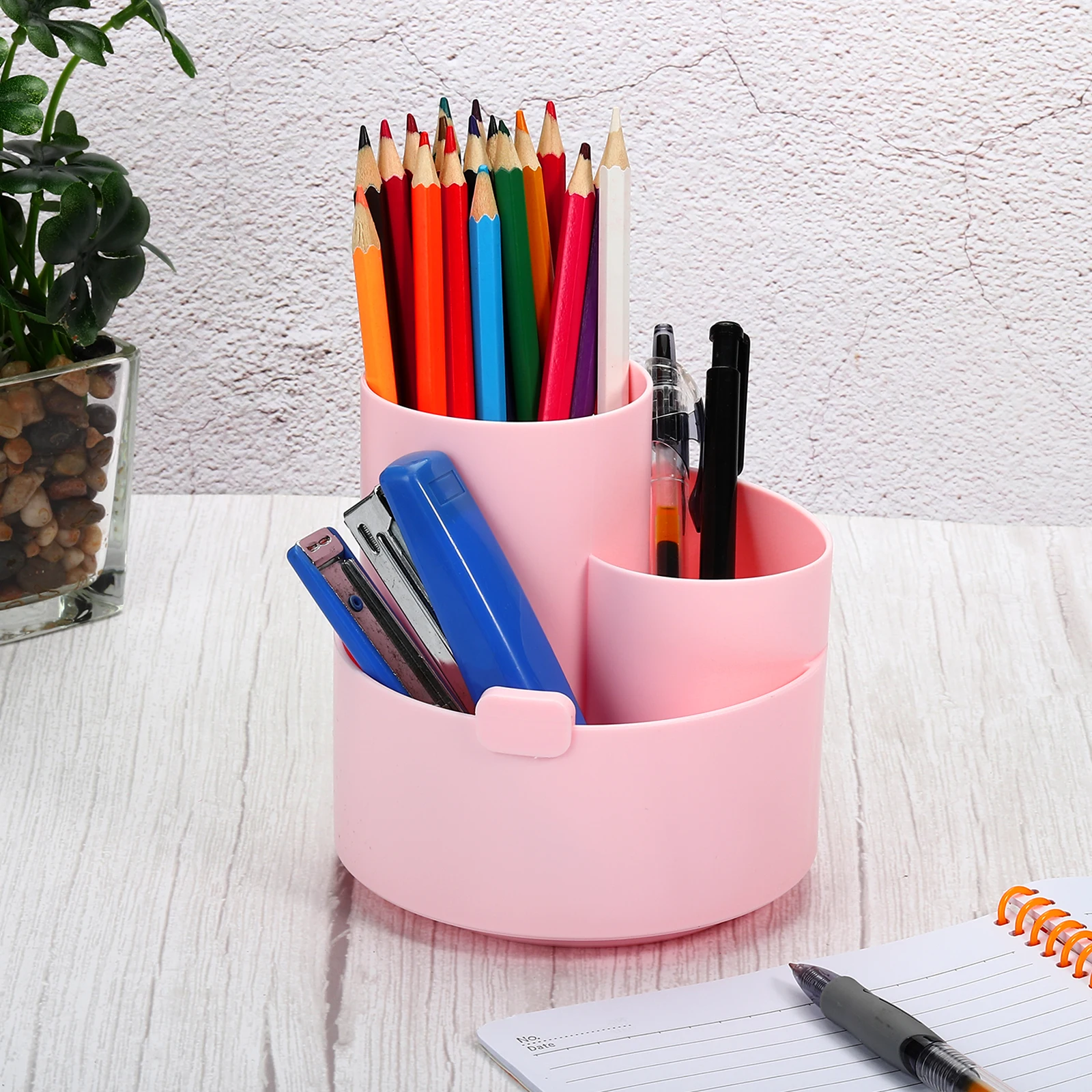 Multifunctional Round Pen Holder Rotating Storage Box Simple Makeup Brush Large Capacity Pen Holder Desk Organizer Stationery