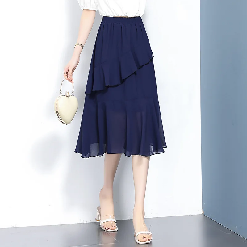 تنانير شيفون على الموضة لعام 2026 ، تخفيضات كبيرة على تنانير حفلات بوهو مثيرة عتيقة باللون الأسود والأبيض مقاس كبير تنانير مكتبية #3