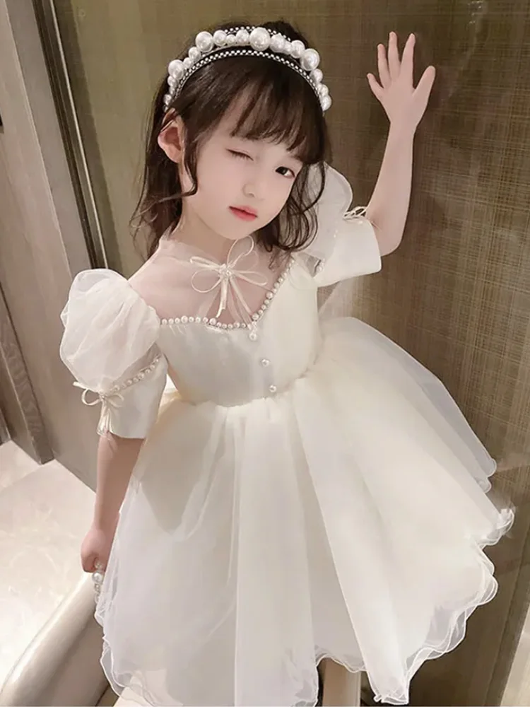 

Korean Style Cake Skirt Stage Performance Puffy Skirt Baby Girl's Six-One Dress White Princess Tulle Skirt Children's Perform...