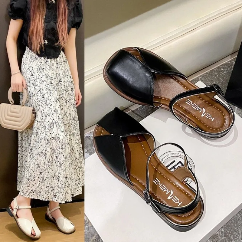 

Summer Woman Sandals Toe-covered Anti-kick 2025 Brand New Flat Sandals Princess Retro Classic Ins Hot Fashion Soft Chic Female