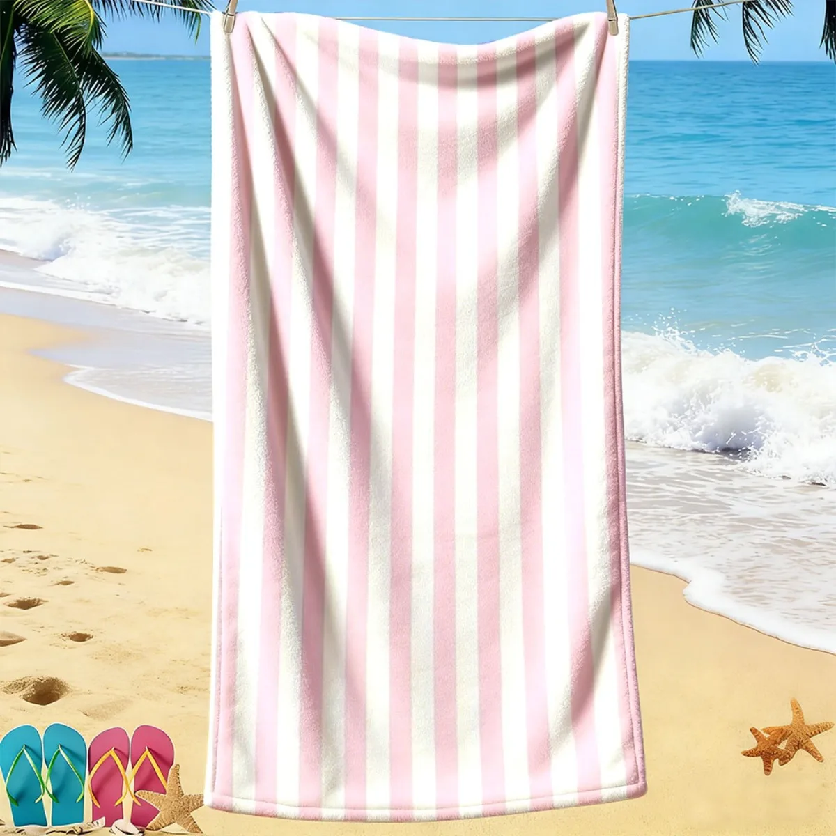 Soft Pink White Vertical Thin Stripe Super Absorbent Microfiber Beach Towel Sweet Girls Seaside Travel Shower Towel