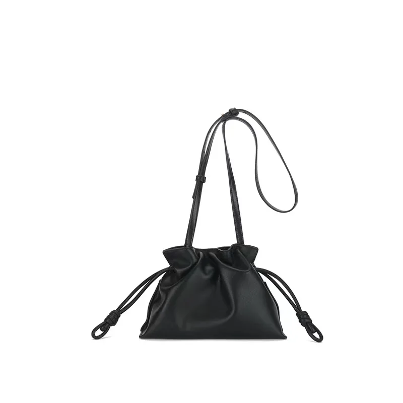 Fashion bag draw rope Xiao Fu bag leather simple shoulder dumpling bag crossbody small bucket bag tide