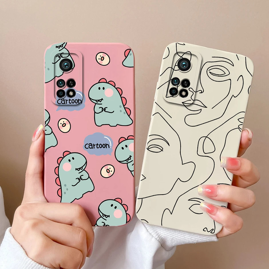 Phone Case For Xiaomi Mi 10T 5G Matte Liquid Silicone Back Cover For Xiaomi Mi 10T Pro 5G Cute Dinosaur Cartoon New Design Shell