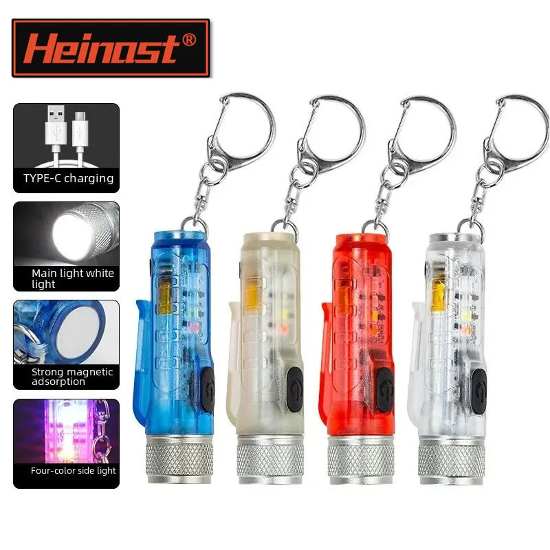 

Mini LED Flashlight Type-C Waterproof Light Multi-Mode Flashlight Fluorescent Shell Clip Warning Lights Magnetic Key Chain Light