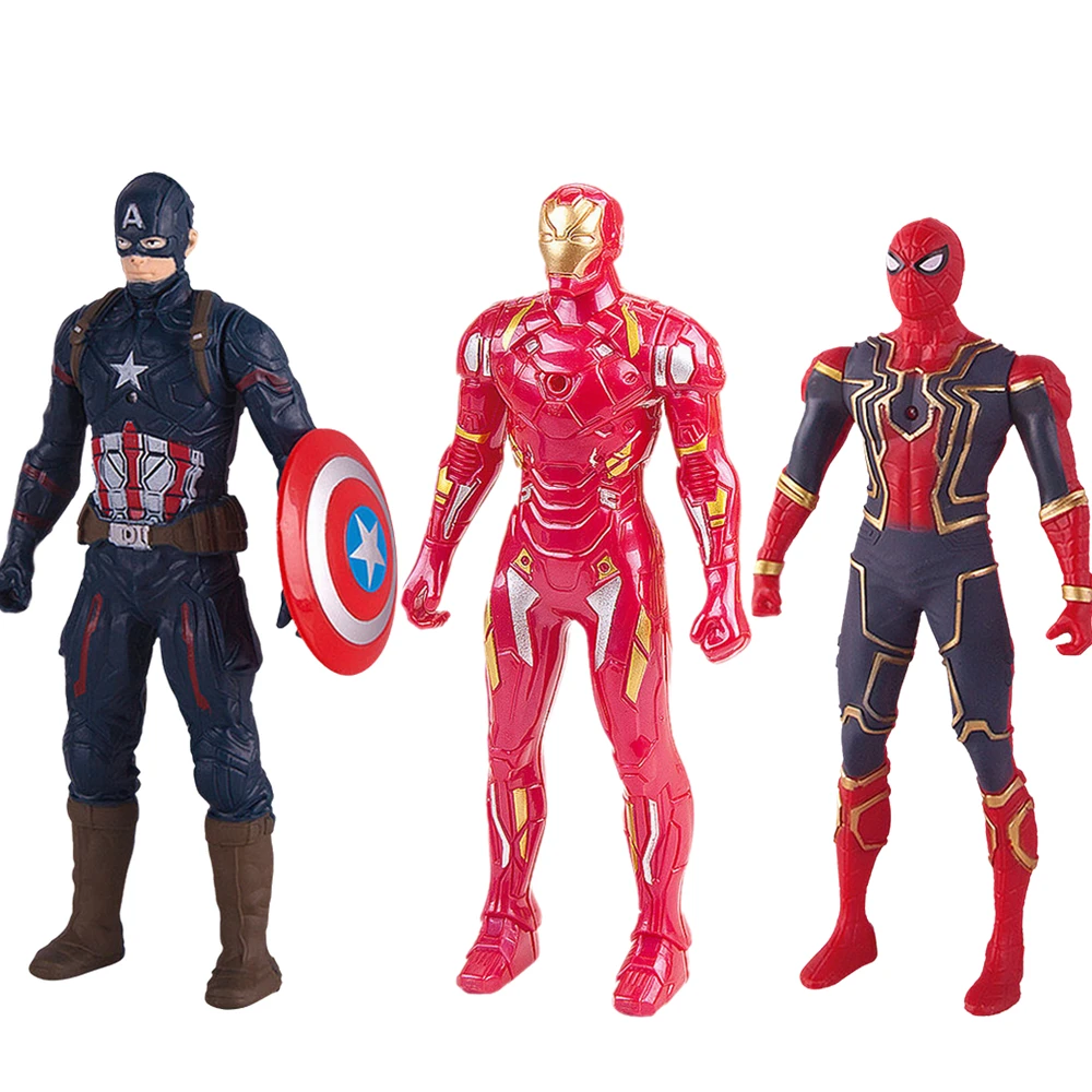 Marvel Anime Peripherals Spider Man Hulk Captain America Iron Man Cartoon Desktop Doll Ornaments That Light Up