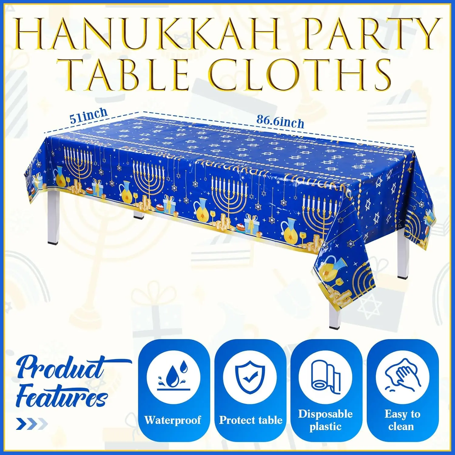 Hanukkah Party Decoration,Hanukkah Menorah Party Theme Tableware Plates Napkins Cups Tablecloth Happy Hanukkah Banner Hanukkah