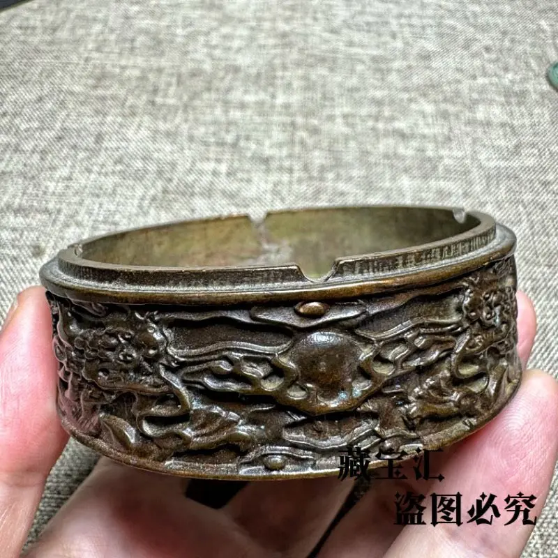 Ancient Unearthed Old Patina Double Dragons Playing Pearl Fortune Treasure Basin Home Decor Ashtray Attract Wealth Good Luck