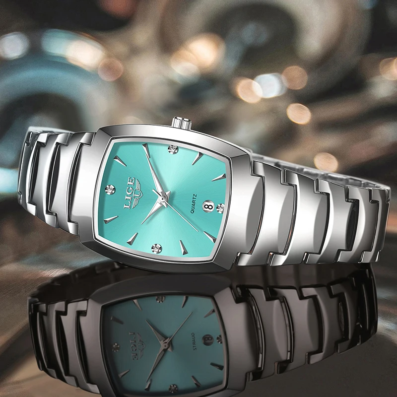 LIGE Elegant Women Watch Square Stainless Steel Bracelet Wristwatch Ladies Waterproof Sports Quartz Watches Gift for Women