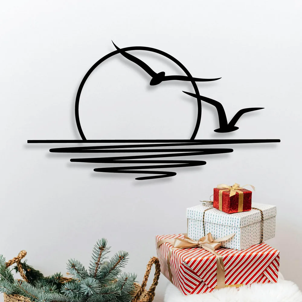 

Sunrise Metal Wall Art Sun And Seagulls Decor Abstract Sunset Home Decor Minimalist Line Art Indoor Decoration