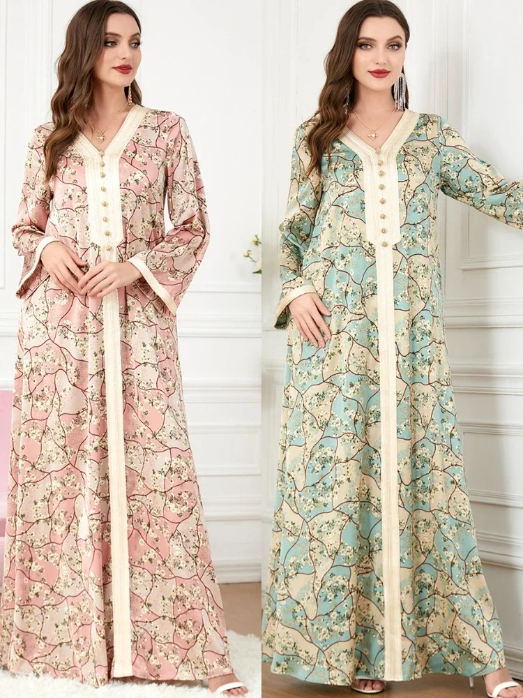 Abaya muçulmano vestido feminino com decote em v jalabiya marrocos vestido de festa abayas vestidos casuais largo robe marroquino caftan ramadan 2026