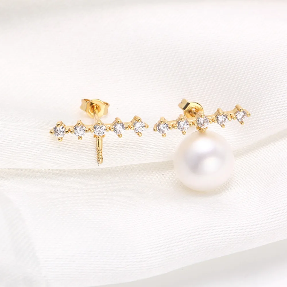 

6PCS S925 Sterling Silver Needle 18K Gold Wrapped Plated Brass Earring Settings Diy Jewelry Pearl Earrings Accessories