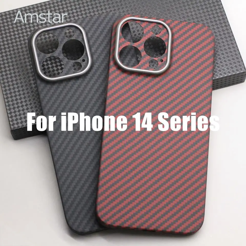

Amstar Pure Carbon Fiber Lens Protection Phone Case for iPhone 14 Pro Max 14 Plus Ultra-thin Anti-drop Aramid Fiber Cases Cover