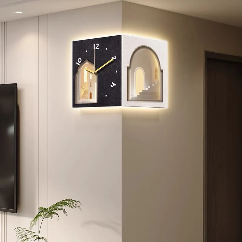 Living Room Decoration Wall Clock Modern Design Double-sided Corner Digital Clock High-end Wall-mounted Luminous Wall Watch