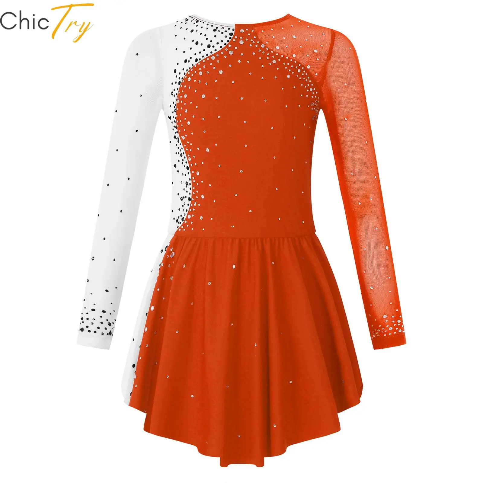 Kids Girls Ballet Gymnastics Leotard Dress Long Sleeves Lyrical Dance Ballerina Costumes with Keyhole Back for Figure Skating