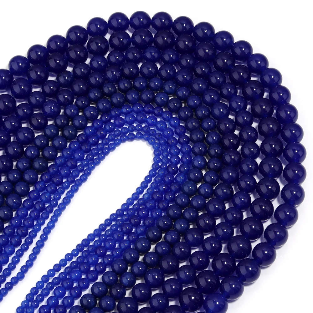 Natural Dark Blue Chalcedony Stone Bead Round Gem Beads for Jewelry Making DIY Bracelet Necklace Beaded Materials 4/6/8/10/12mm