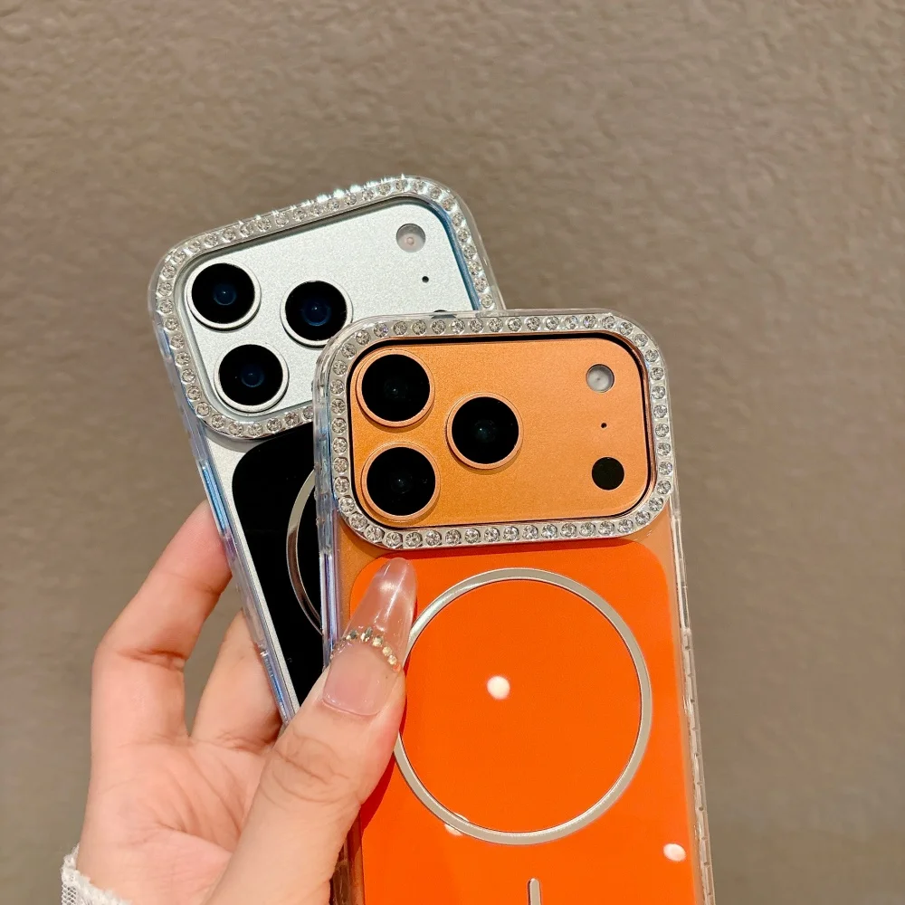 เคสโทรศัพท์กันกระแทกแบบแม่เหล็ก รุ่น Luxury Diomond Frame Glitter Sparkle สำหรับ iPhone 17 Pro Max 16 15 14 Pro 13 รองรับ Magsafe