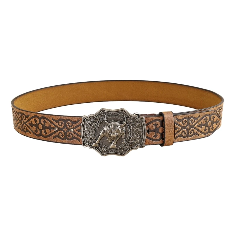 

Western Cowboy Leathers Buckle Belts Vintage Pattern Floral Engraved Buckle Belt for Men PU Leathers Jeans Belts