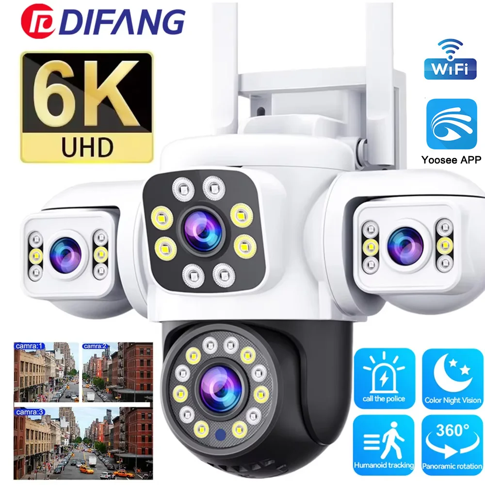 

6K UHD WiFi IP Camera Outdoor 12MP Three Screen Three Lens Human Type AI Detection Automatic Tracking Securit Monitoring IP CCTV