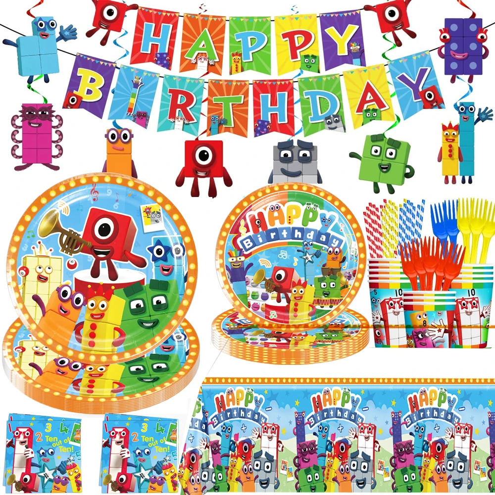 Figuras de cumpleaños con números, bloques de construcción, mantel, pancarta, adorno de pastel en espiral, globo para niños, suministros de baño para bebé, regalos