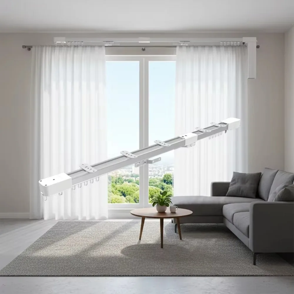 Auto Open/Close Smart Electric Curtain Track Modern Aluminum Alloy Motorized Rod System with Remote for Smart Home Automation