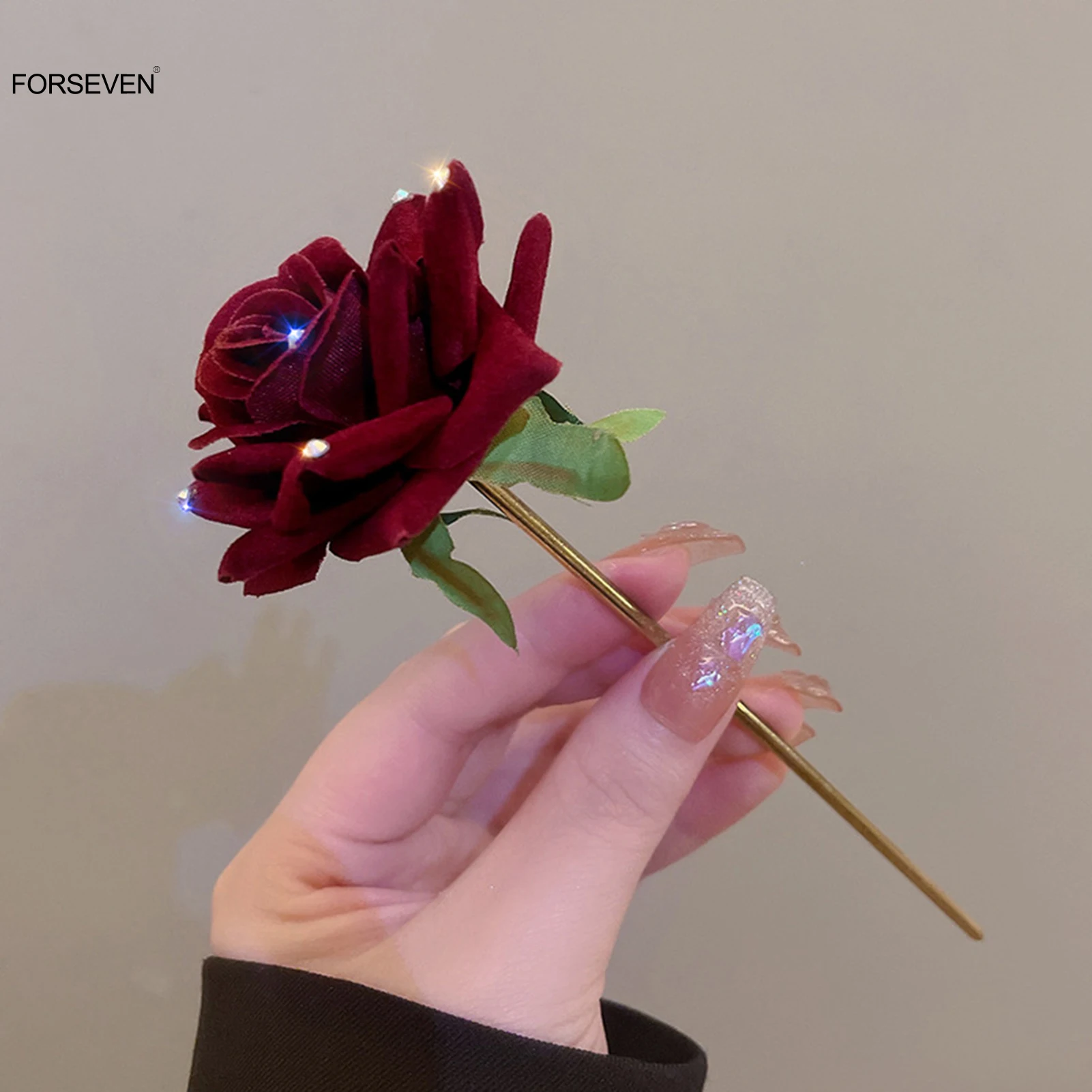 Red Rose Flower Hair Sticks Forks Gold Color Metal Hairpins Clips for Women Girls Hair Bun Maker Ponytail Holder Jewelry