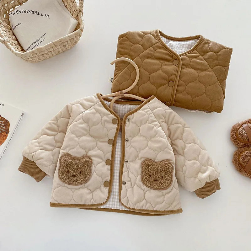 Double-sided Baby Winter Jackets Cute Bear Autumn Baby Outerwear Clothes Casual Kids Coats for Girls Boys Tops Clothing 0-5Y