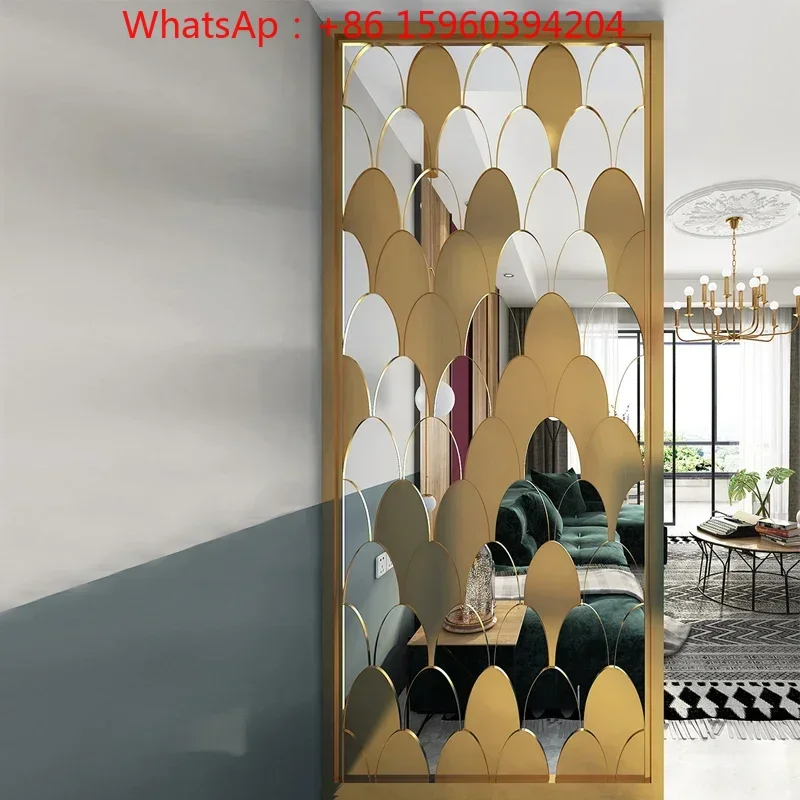 

Luxury stainless steel screen partition modern household living room designer online celebrity fish scale hollow porch