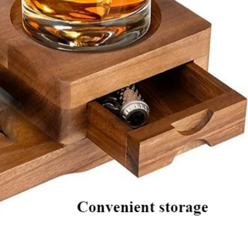 Household Simple Portable Whiskey Glass Stand Wooden Drawer Cigar Ashtray Decoration