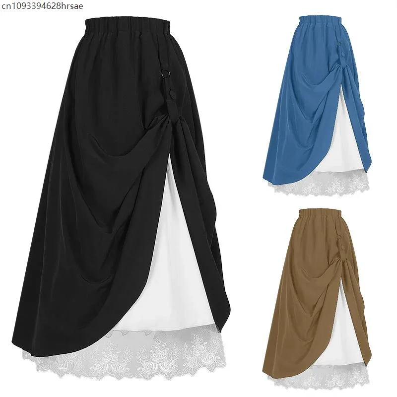 

Renaissance femmes taille élastique médiéval Pirate Vampire Cosplay Vintage Steampunk gothique cordon décontracté Maxi jupe