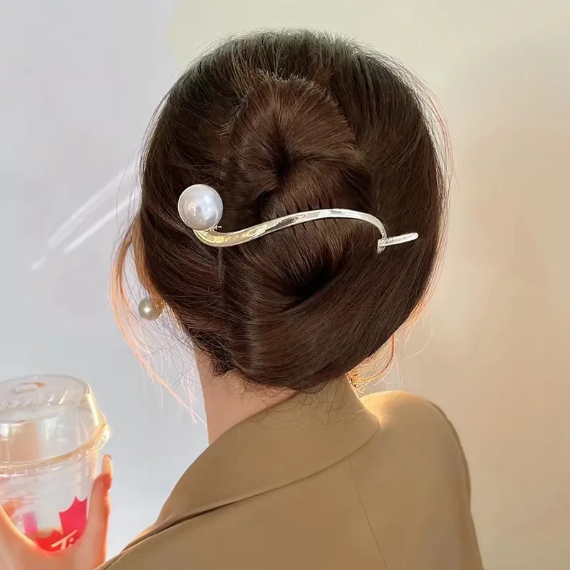 Pinzas para el cabello con perlas geométricas de Metal coreano, horquillas a la moda, pasadores con Clip para cola de caballo, accesorios para el cabello para mujer